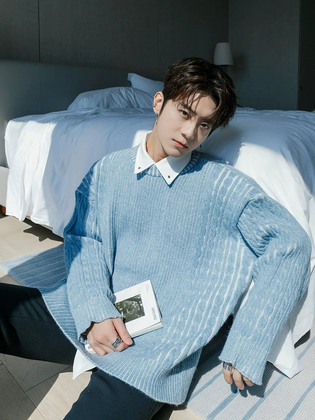 Ribbed Hem Cable Knit Sweater