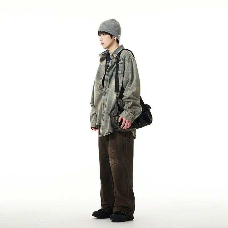 Ripped Long-sleeved Denim Jackets