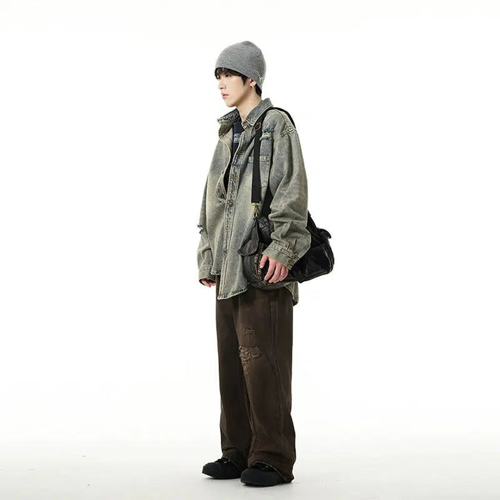 Ripped Long-sleeved Denim Jackets