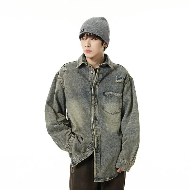 Ripped Long-sleeved Denim Jackets