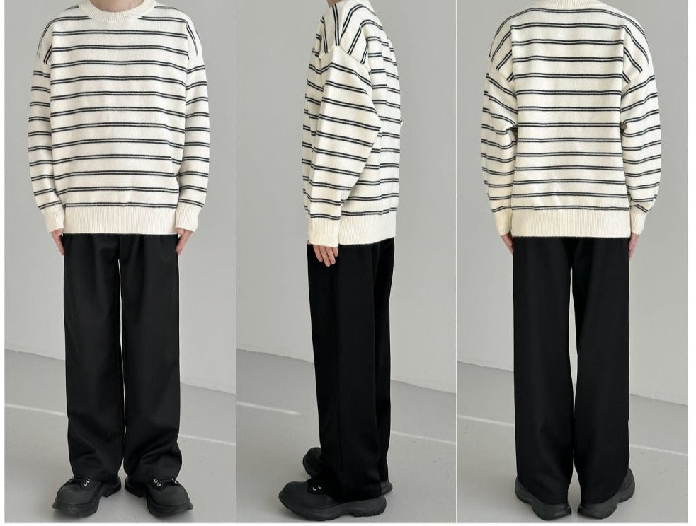 Round Neck Basic Striped Sweater