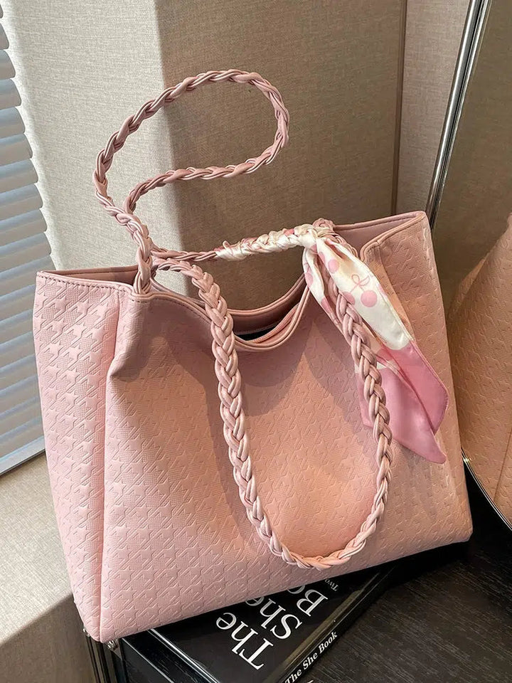 Scarf Accent Braided Handle Tote Bag