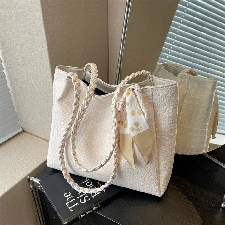 Scarf Accent Braided Handle Tote Bag