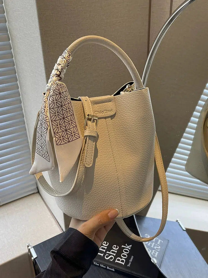 Scarf Accent Bucket Shaped Handbag