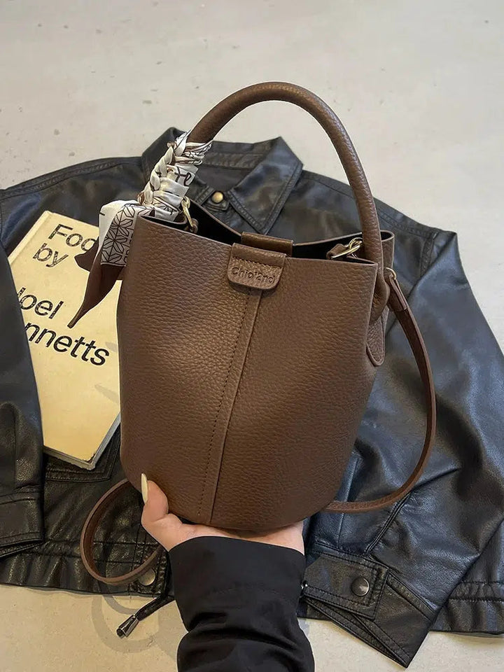 Scarf Accent Bucket Shaped Handbag
