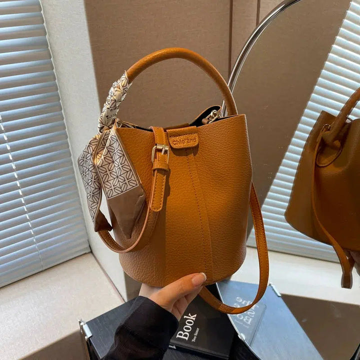Scarf Accent Bucket Shaped Handbag