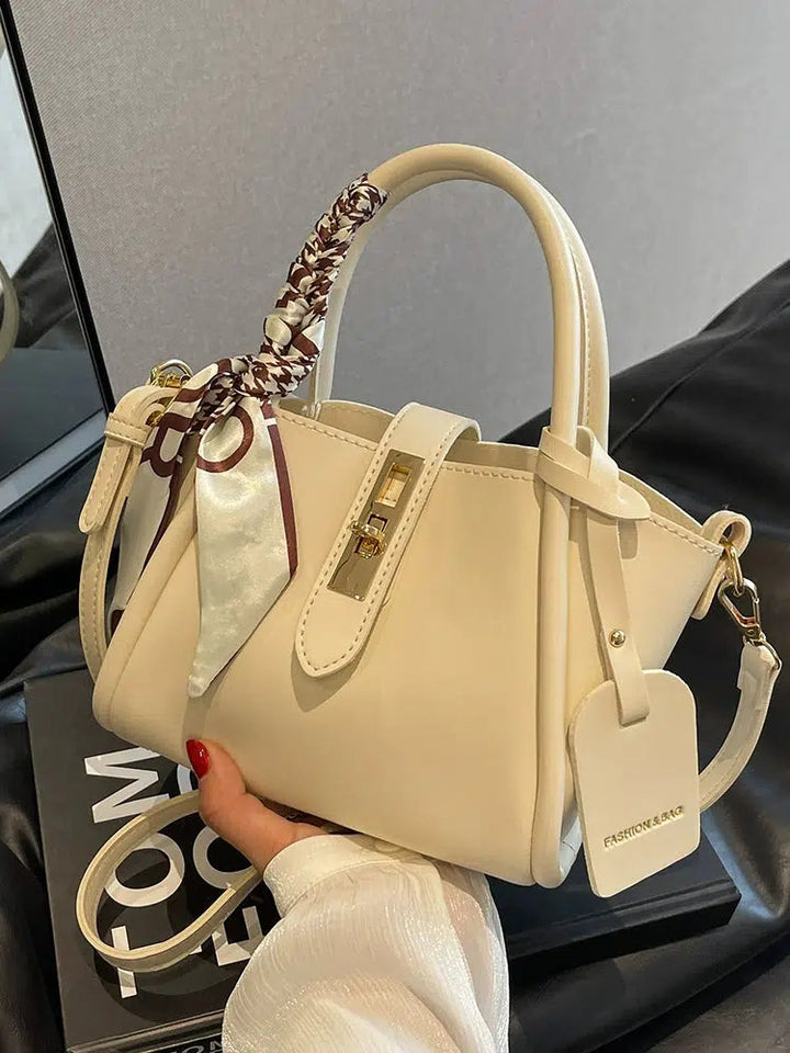 Scarf Accent Leather Bucket Bag