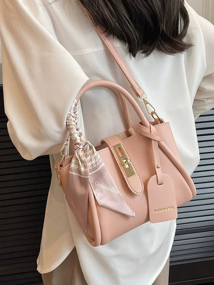 Scarf Accent Leather Bucket Bag