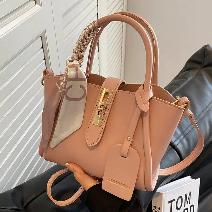 Scarf Accent Leather Bucket Bag