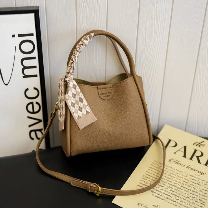 Scarf Accent Leather Handbag
