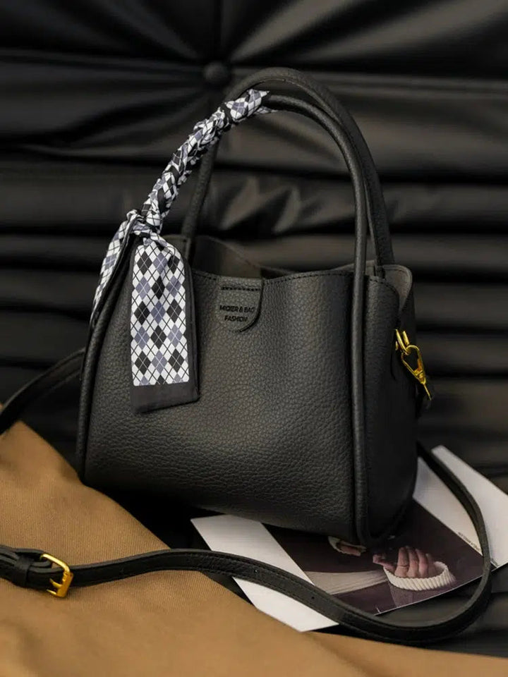 Scarf Accent Leather Handbag