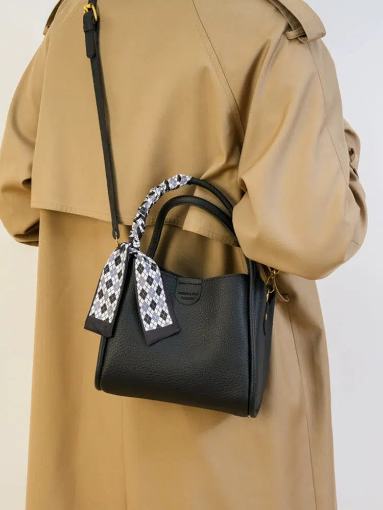 Scarf Accent Leather Handbag