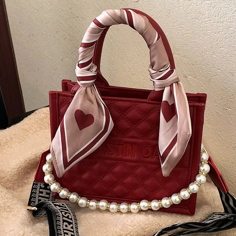 Scarf Accessory Pearl Handle Tote Bag