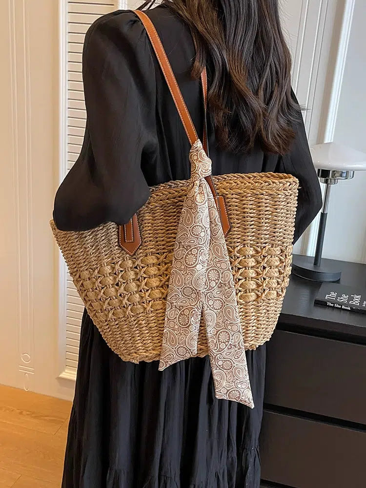 Scarf Handwoven Straw Tote Bag