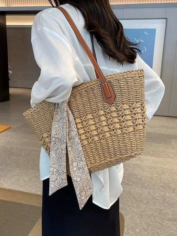 Scarf Handwoven Straw Tote Bag