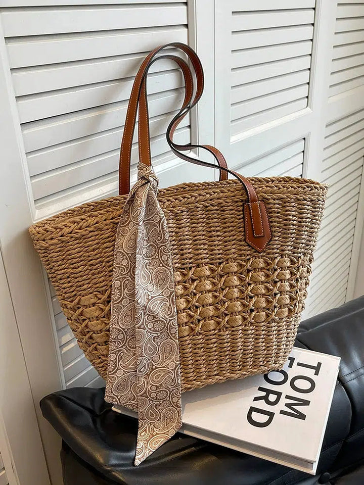 Scarf Handwoven Straw Tote Bag