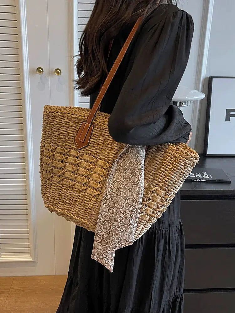 Scarf Handwoven Straw Tote Bag