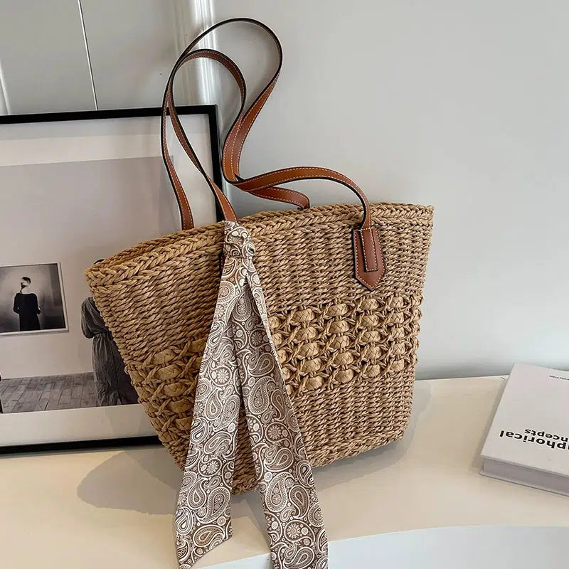 Scarf Handwoven Straw Tote Bag