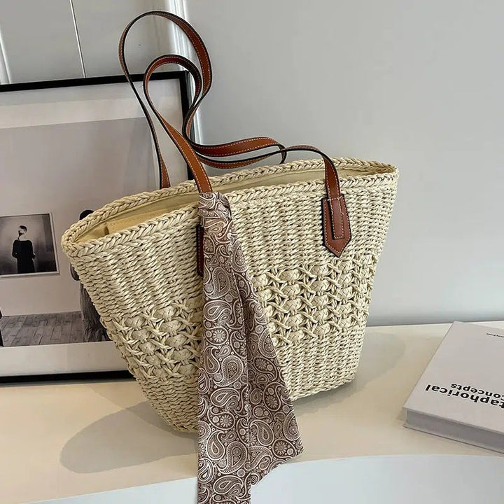Scarf Handwoven Straw Tote Bag