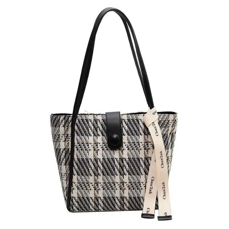 Shoulder Strap Checkered Tote Bag