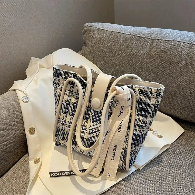 Shoulder Strap Checkered Tote Bag