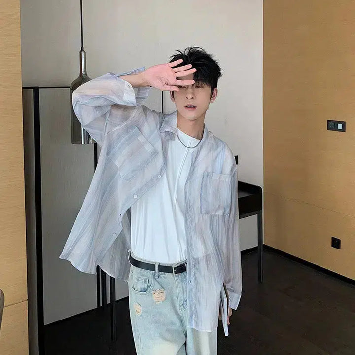 Silk Striped Button-Up Shirt