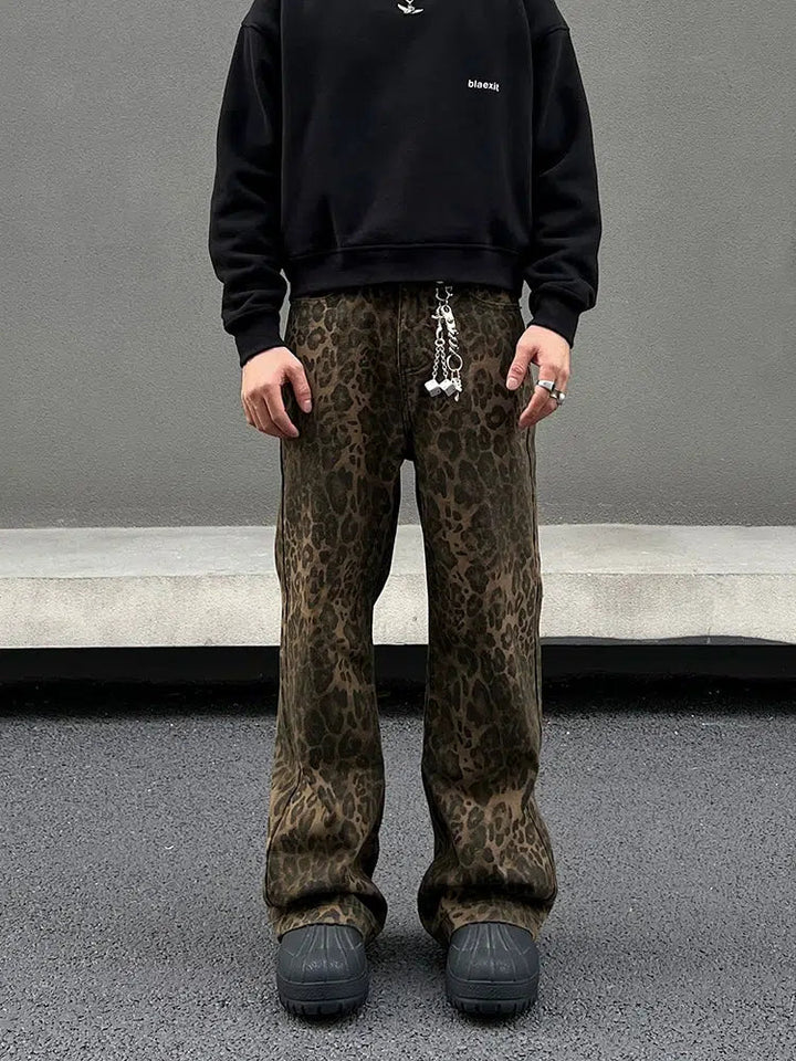 Slim Straight Leopard Print Jeans