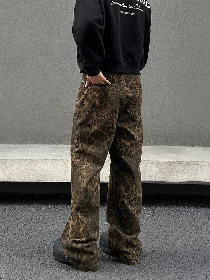 Slim Straight Leopard Print Jeans