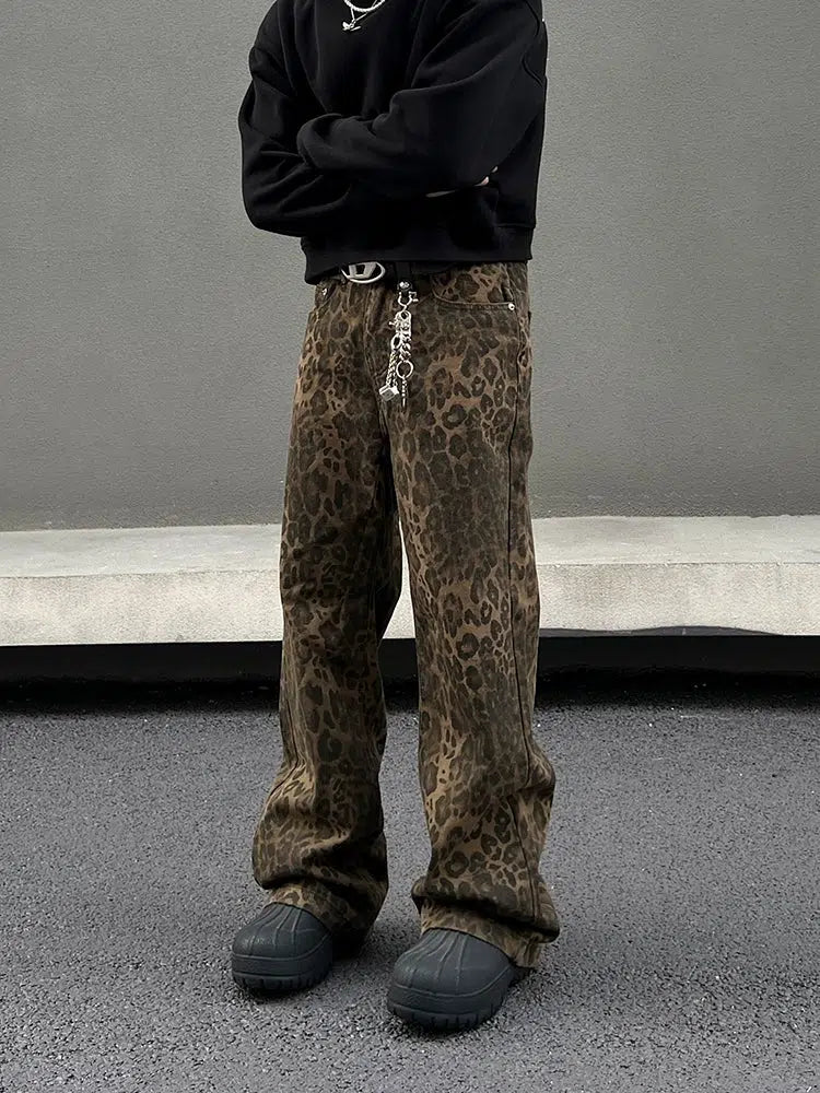 Slim Straight Leopard Print Jeans