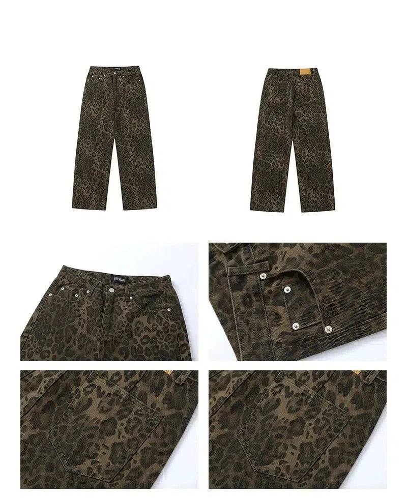 Slim Straight Leopard Print Jeans