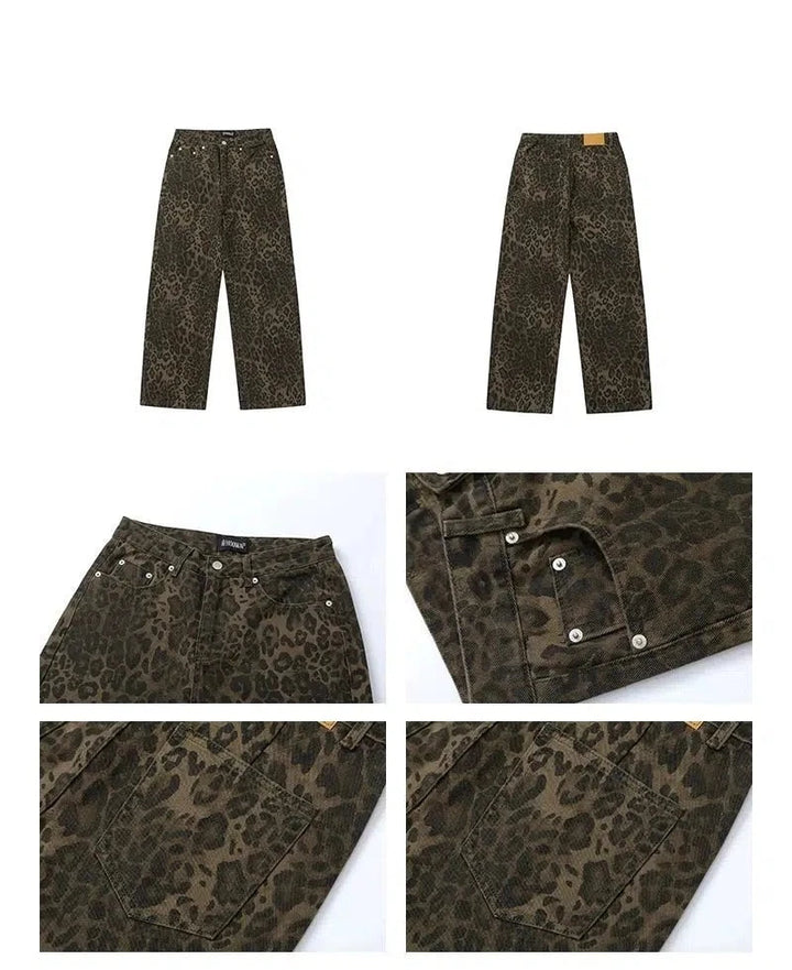 Slim Straight Leopard Print Jeans