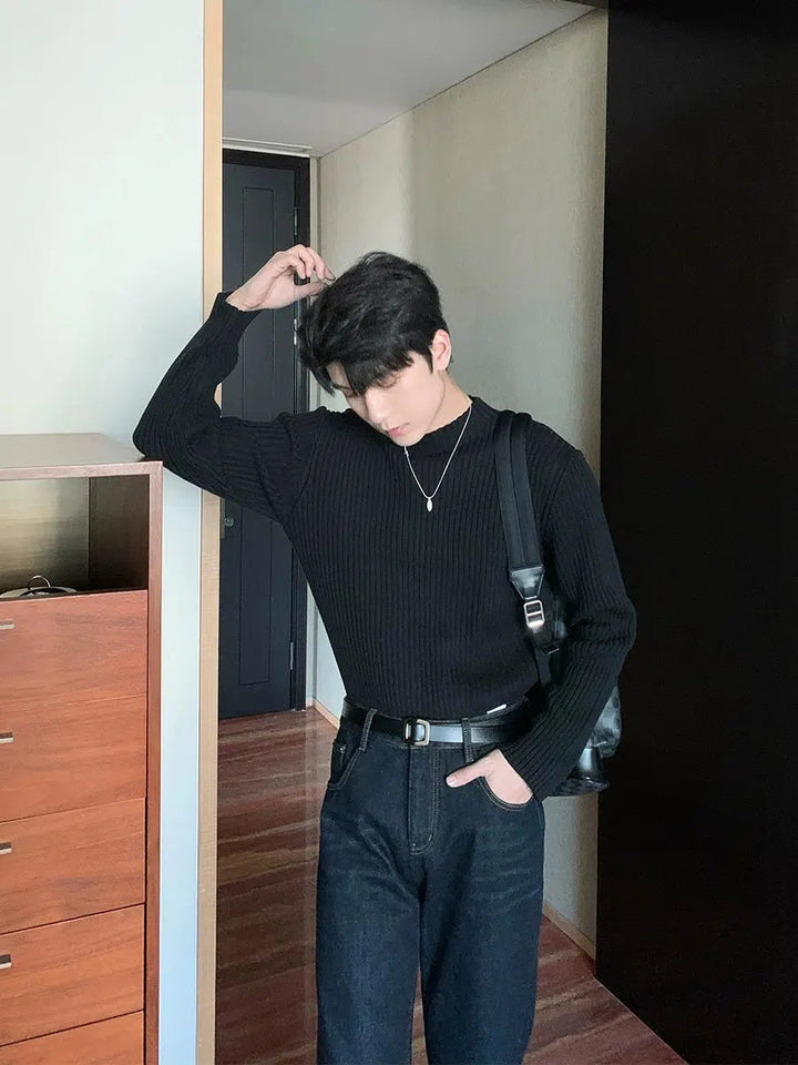 Slim-fit Half Turtleneck Bottoming Shirt