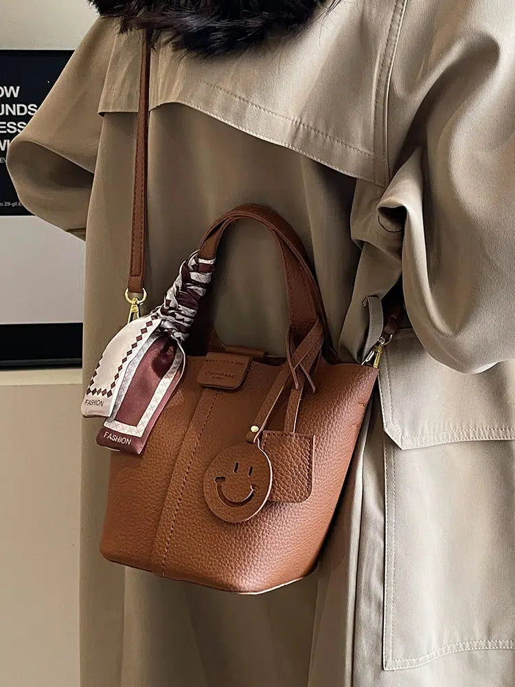 Smiley Charm Leather Handbag