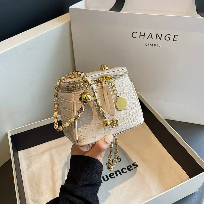 Square Crocodile-Embossed Chain Bag