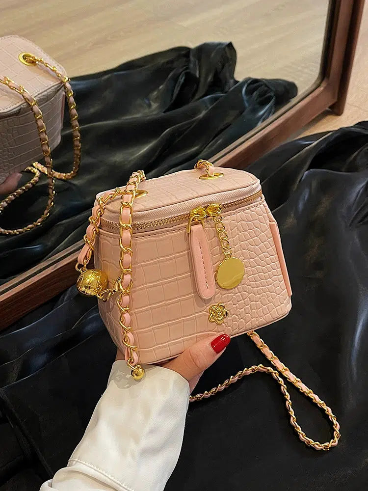 Square Crocodile-Embossed Chain Bag