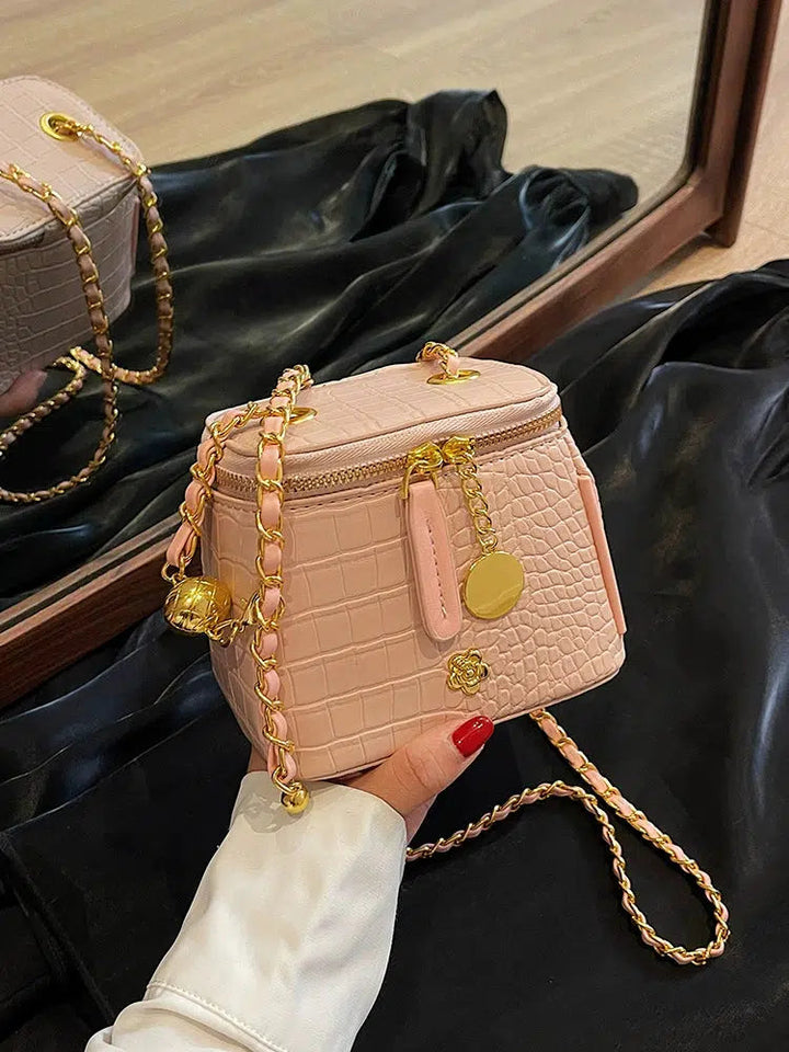 Square Crocodile-Embossed Chain Bag