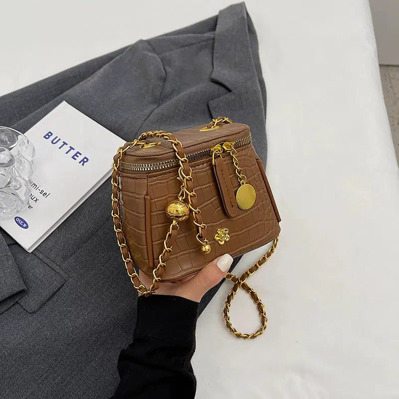 Square Crocodile-Embossed Chain Bag