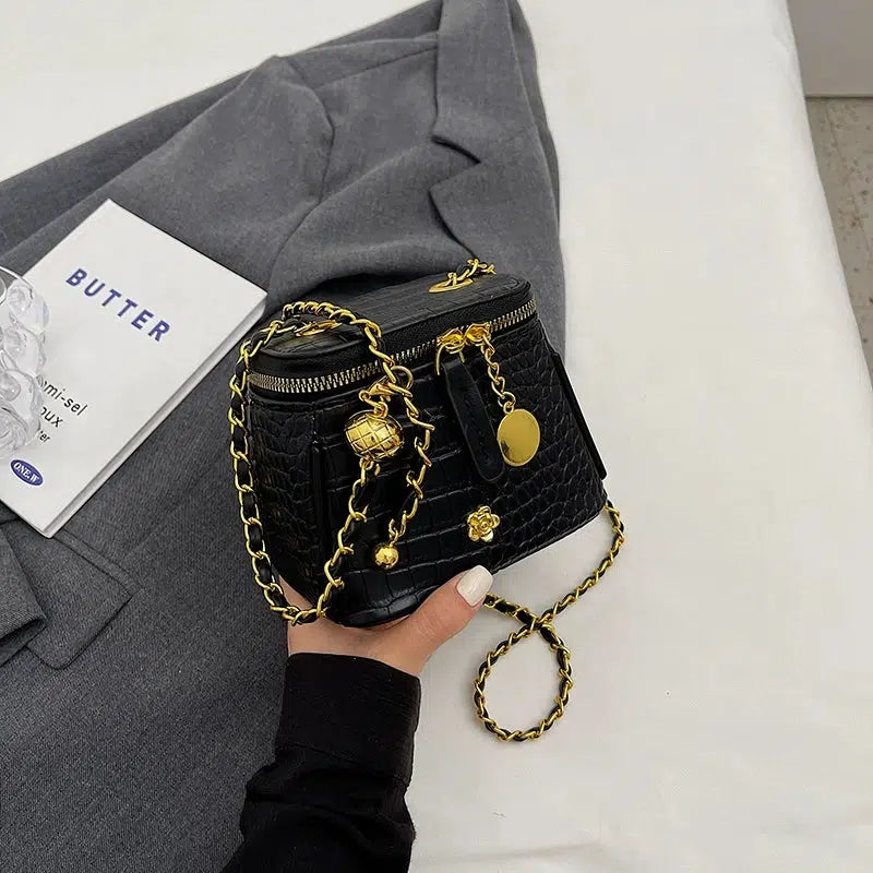 Square Crocodile-Embossed Chain Bag