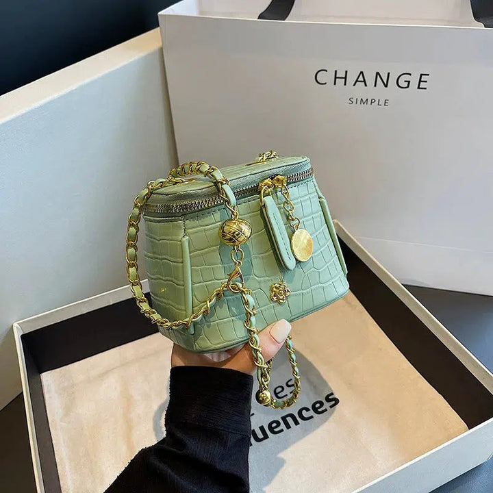 Square Crocodile-Embossed Chain Bag