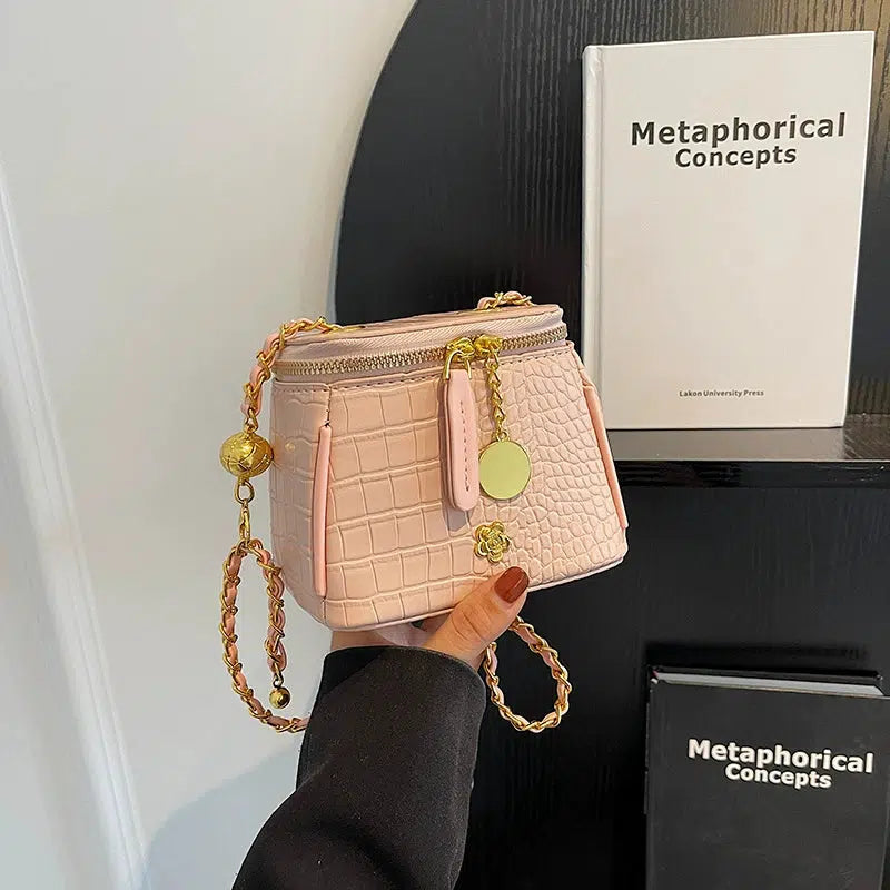 Square Crocodile-Embossed Chain Bag