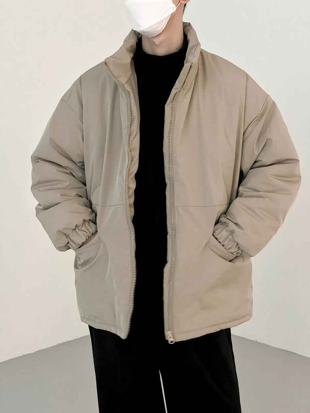 Stand Collar Lightweight Zipper Cotton Jacket