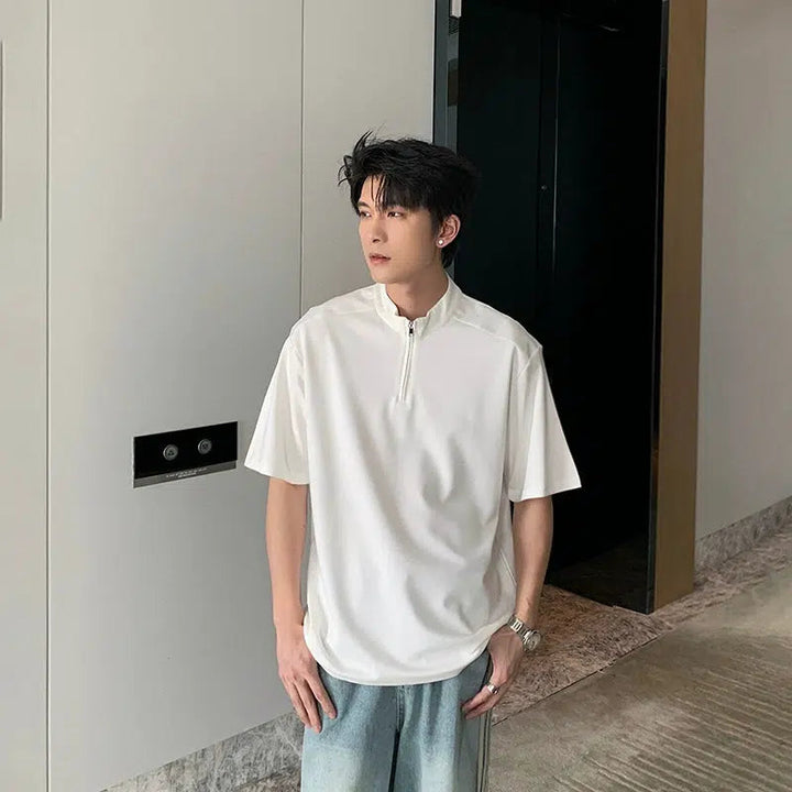 Stand-up Collar Polo Half-zip T-shirt