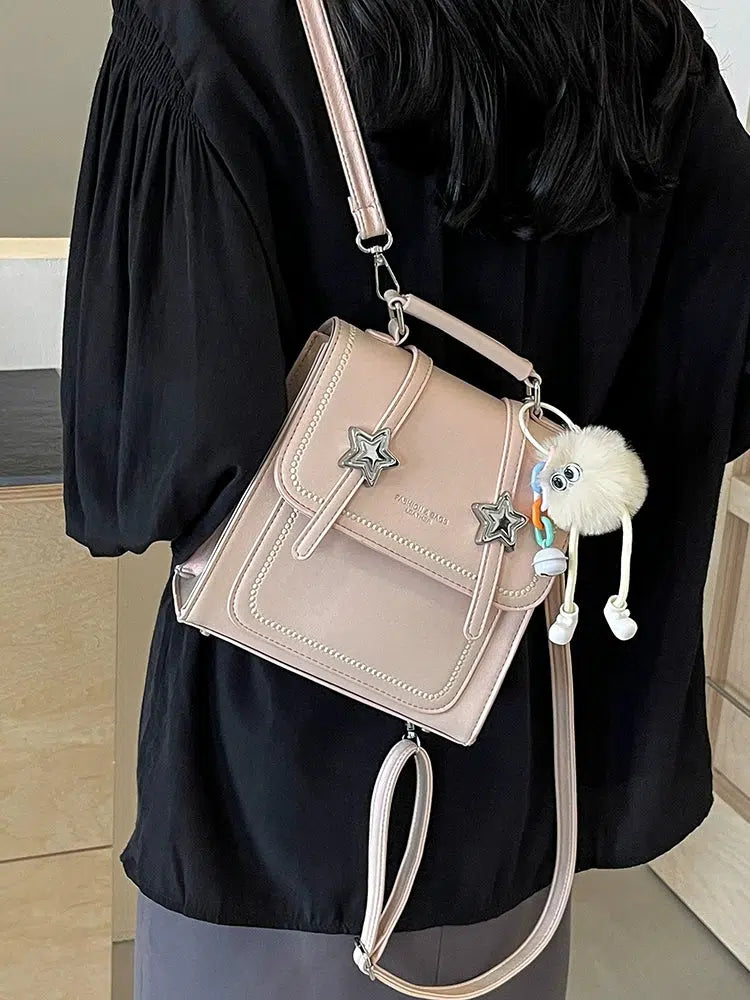 Star Charm Leather Backpack