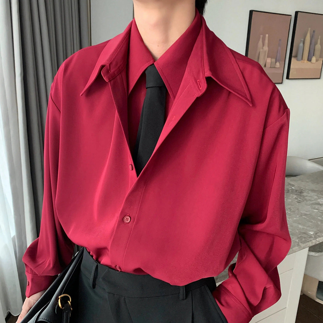 Stitching Long-Sleeve Button-Up Shirt