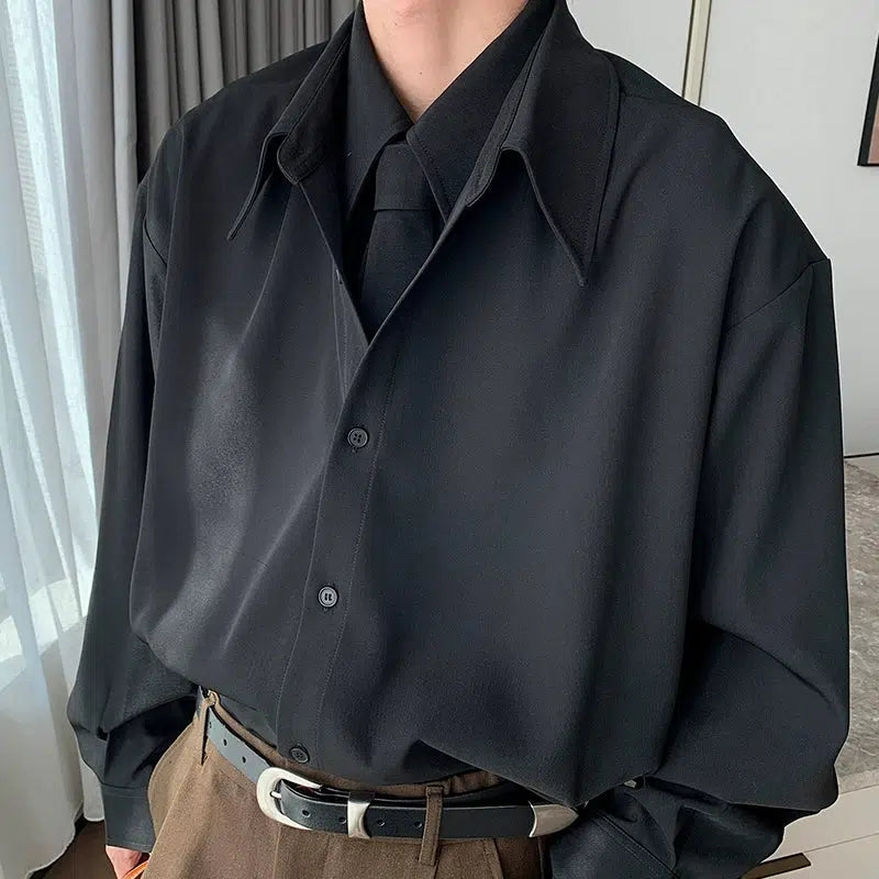 Stitching Long-Sleeve Button-Up Shirt