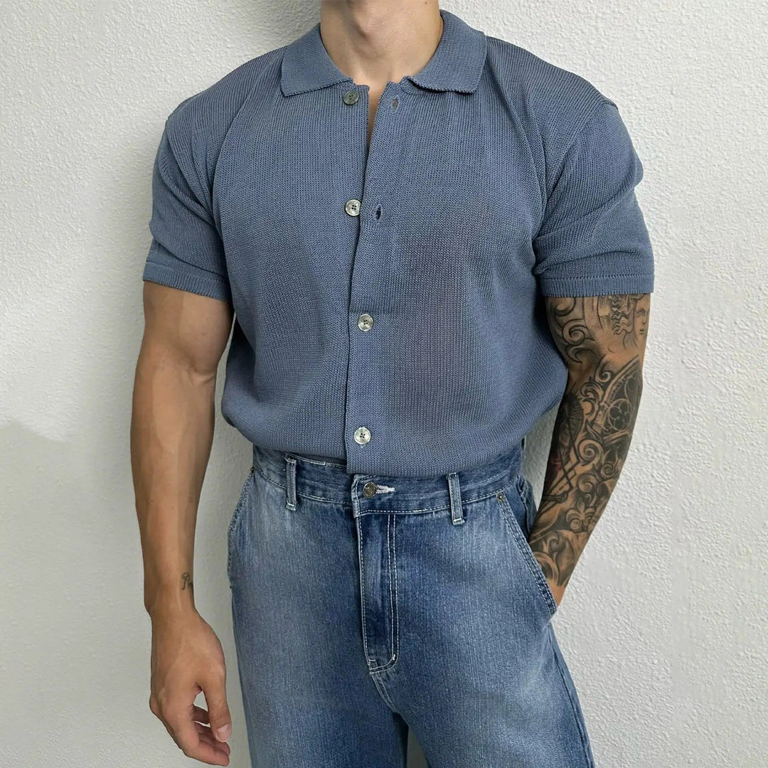Stretch Slim Fit Knitted Polo Thin Shirt