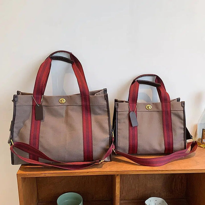 Striped Handles Canvas Tote Bag