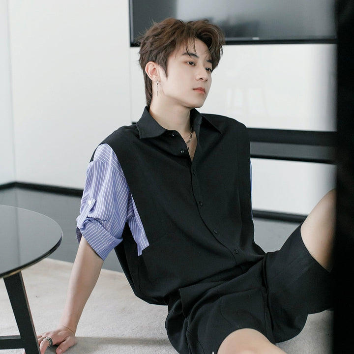 Striped Sleeves Button-down Shirt