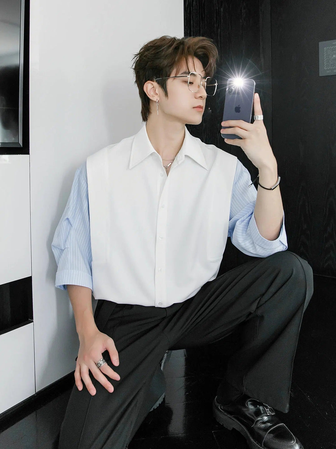 Striped Sleeves Button-down Shirt