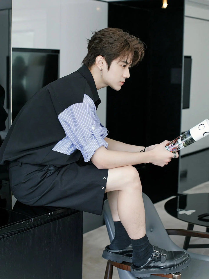 Striped Sleeves Button-down Shirt